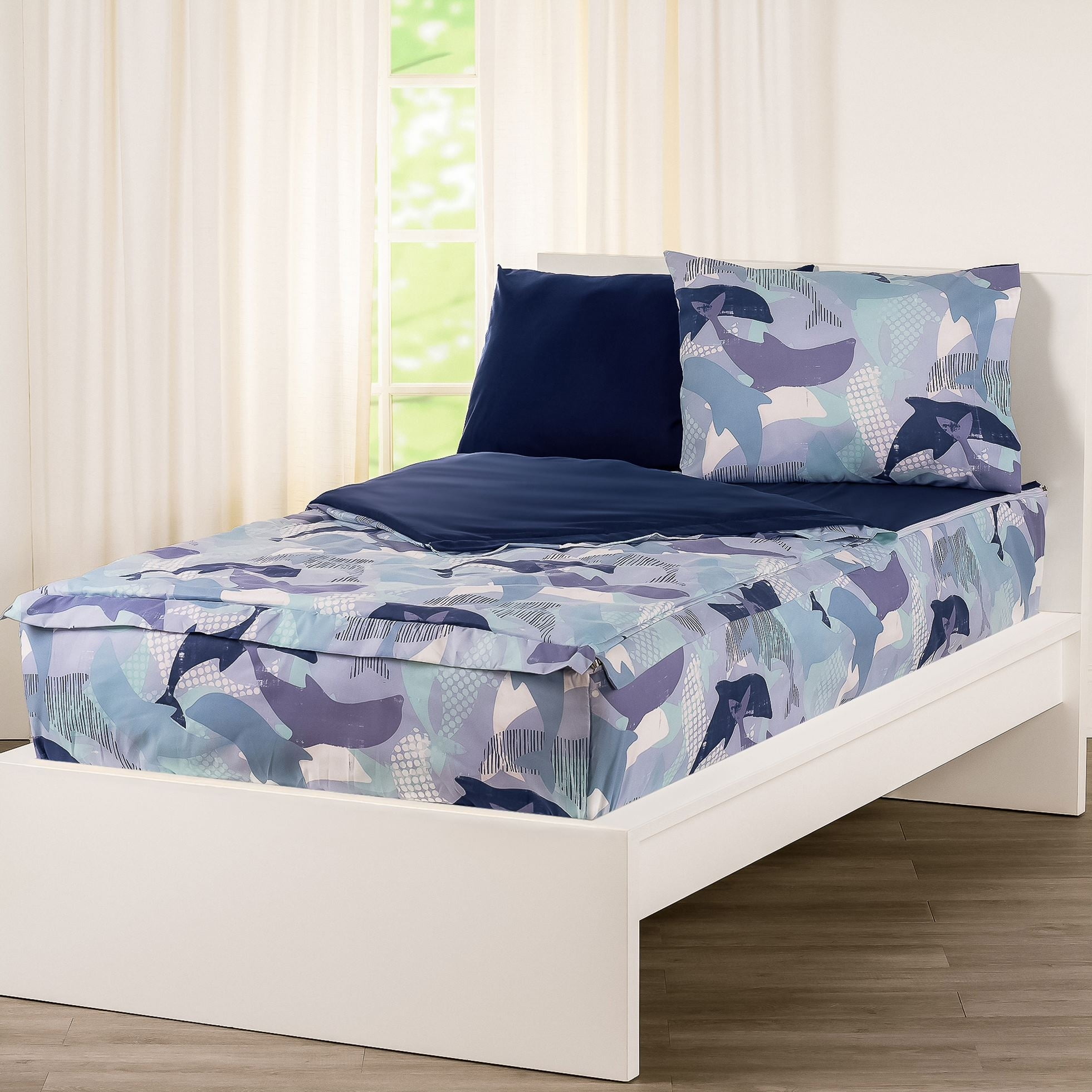 Twin Blue Microfiber Kids Bed in a Bag Set