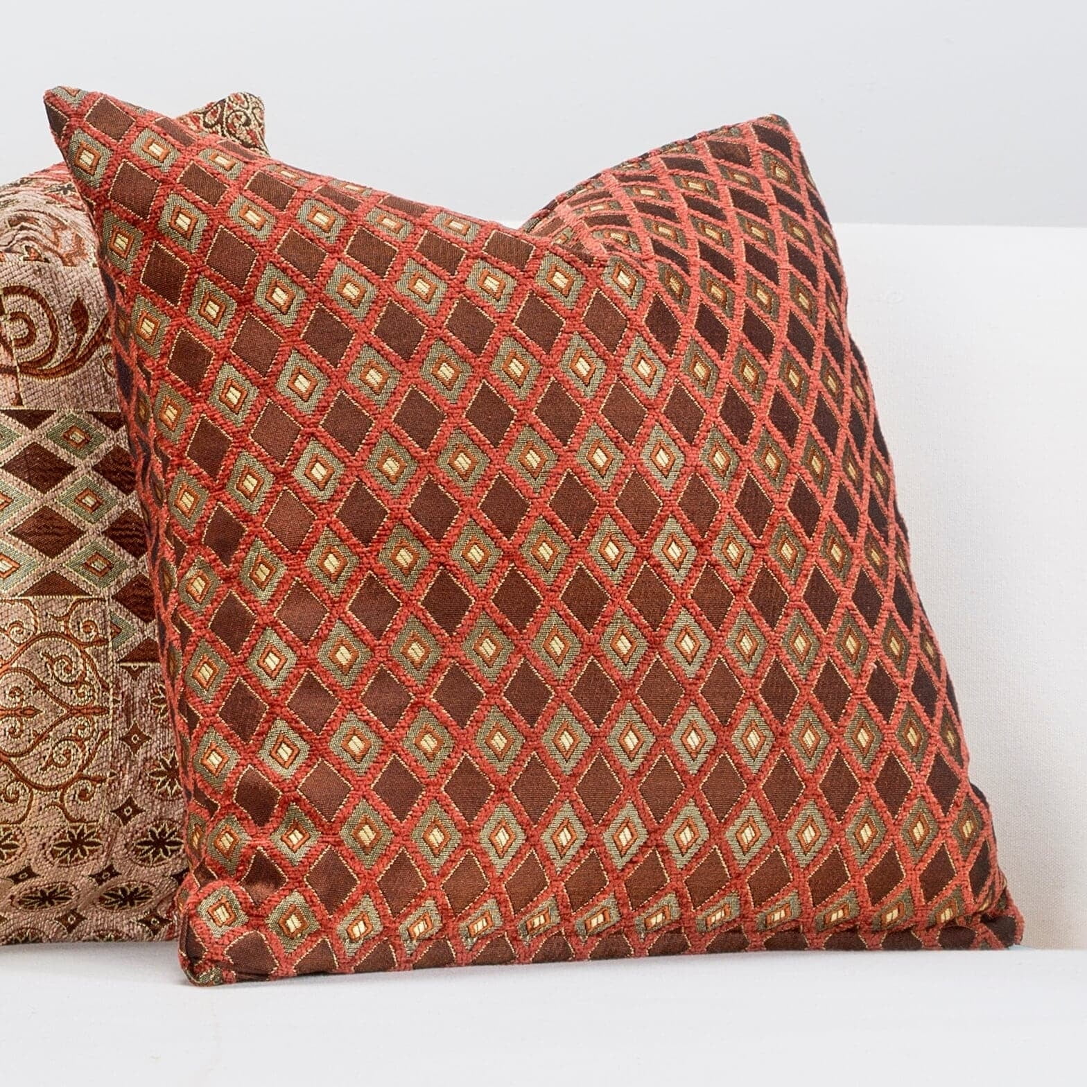 Small Gold and Brown Embroidered Square Decorative Pillow