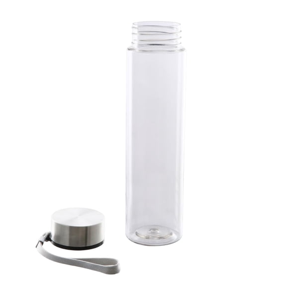 SIT MART 18 oz Clear Plastic Water Bottle with Stainless Steel Screw Cap and Carry Strap – Reusable Drinking Bottle for Travel, Gym, School, Office Hydration