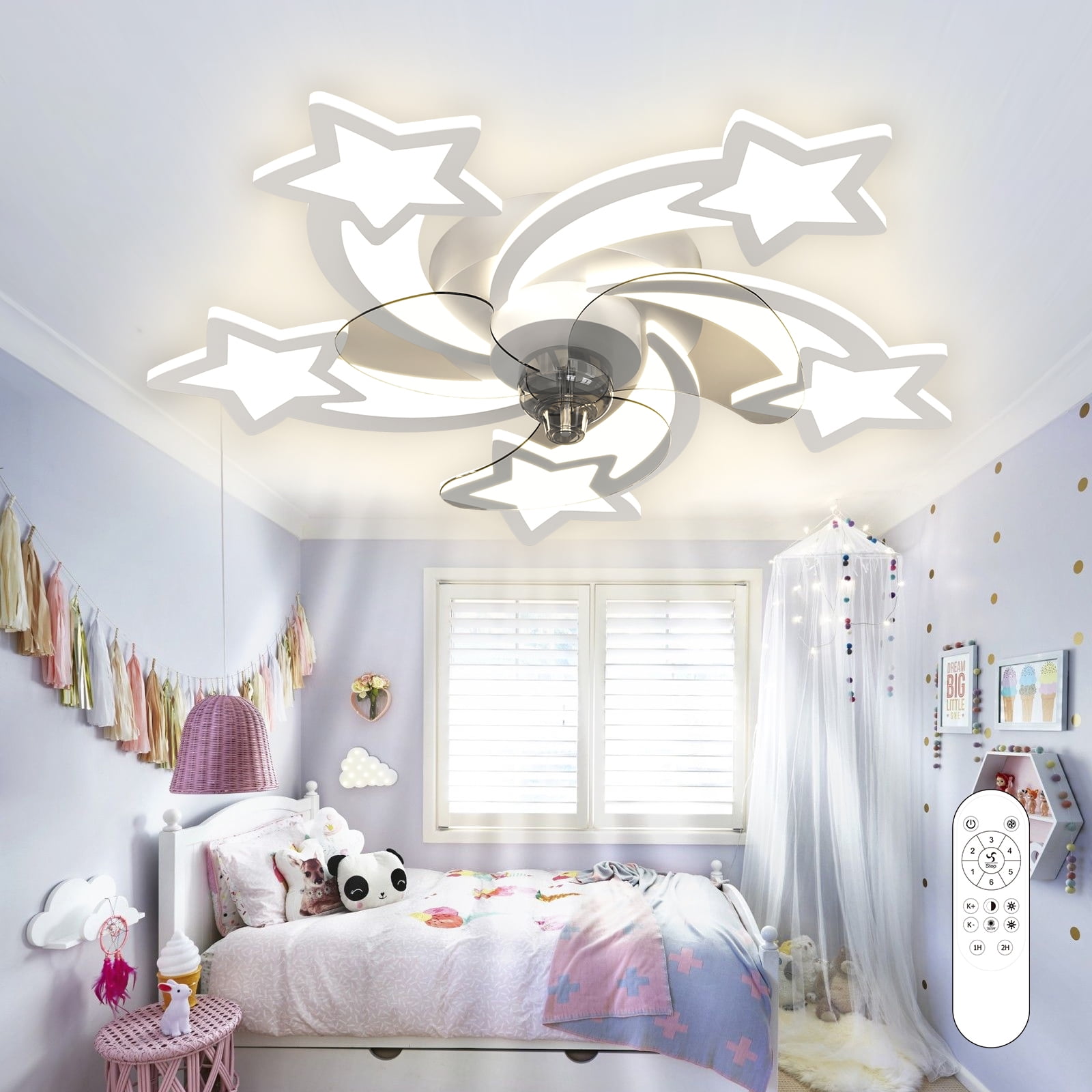 SITERGOFAN 26 inch Kids Ceiling Fans with Lights Flush Mount Ceiling Fan with Remote White Modern Girls Ceiling Fan Dimmable LED for Bedroom Livingroom Walmart