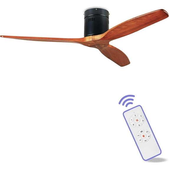 SITERGOFAN 52inch Ceiling Fan No Light,Flush Mount Ceiling Fan without Light for Living Room,3 Blades Brown Solid Wood Ceiling Fan