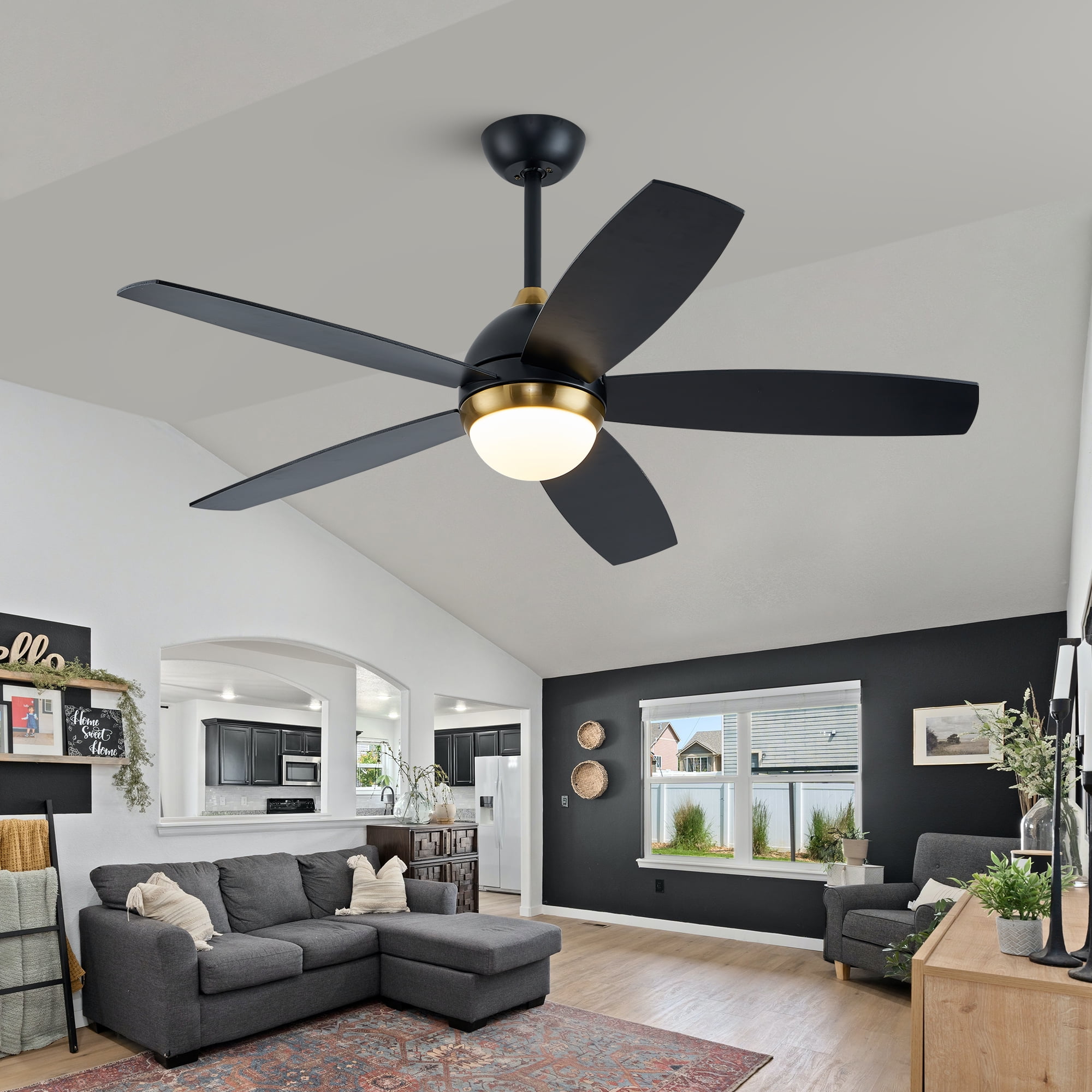 Black And Gold Ceiling Fan With Light