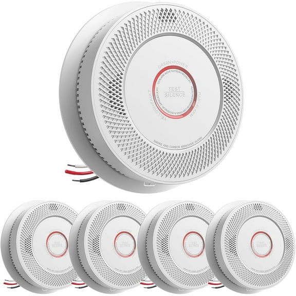 SITERWELL Hardwired Interconnected Smoke and Carbon Monoxide Detector, 10 Year Product Life Alarm Smoke Carbon Monoxide Detector with 2 AA Batteries Back Up, Smoke and CO Detector Voice Alert,5 Pack