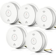 SITERWELL Hardwired Interconnected Smoke Detector Carbon Monoxide Detector Combo with 2 AA Batteries Back Up, 2 in 1 Smoke and CO Detector with Voice Alert, Smoke and CO Alarm with Self-Check, 5 Pack