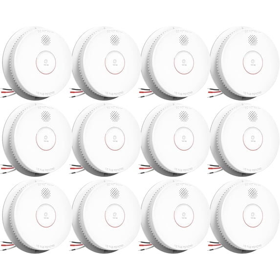 SITERWELL Hardwired Interconnected Smoke Detector, Photoelectric Smoke Alarm,9V Backup Battery, Fire Alarm,Test/Silence Button, ETL-9th Listed, 12 Packs