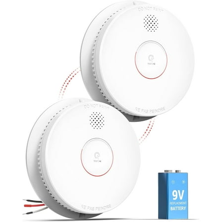 SITERWELL Hardwired Interconnected Smoke Detector, Photoelectric Smoke Alarm with 9V Backup Battery, Fire Alarm with Test/Silence Button, ETL-9th Listed, GS562A, 2 Packs