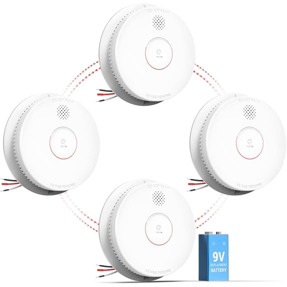 SITERWELL Hardwired Interconnected Smoke Detector, Photoelectric Smoke Alarm with 9V Backup Battery, Fire Alarm with Test/Silence Button, ETL-9th Listed, GS562A, 4 Packs
