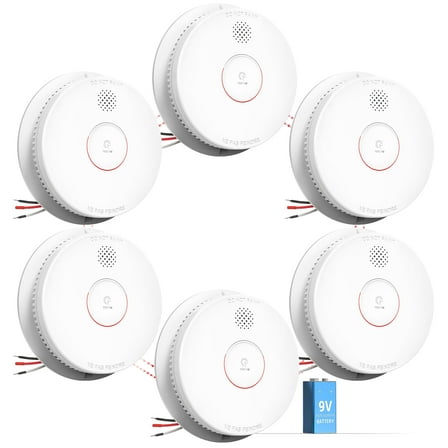 SITERWELL Hardwired Interconnected Smoke Detector, Photoelectric Smoke Alarm with 9V Backup Battery, Fire Alarm with Test/Silence Button, ETL-9th Listed, GS562A, 6 Packs