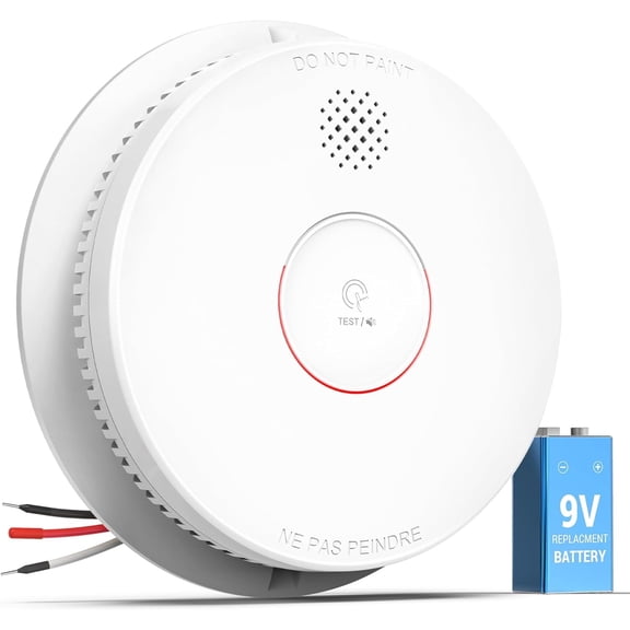 SITERWELL Hardwired Interconnected Smoke Detector, Photoelectric Smoke Alarm with 9V Backup Battery, Fire Alarm with Test/Silence Button, ETL Listed, GS562A, 1 Pack