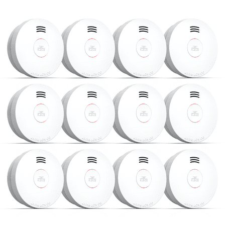 SITERWELL Smoke Detector, 10 Year Battery with Photoelectric Sensor, Fire Alarm with Low Battery and Fault Warning for House and Bedroom, UL217-9th Listed, GS525A, 12 Packs