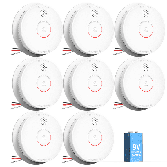 SITERWELL Smoke Detector, Hardwired Interconnected, Photoelectric Smoke Alarm with 9V Backup Battery, Fire Alarm with Test/Silence Button, ETL-9th Listed, GS562A, 8 Packs