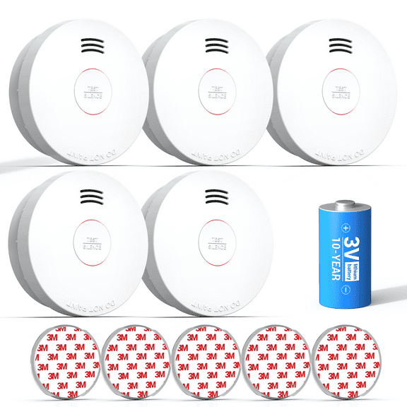 SITERWELL Smoke Detector, Smoke Detector 10 Year Battery with Photoelectric Sensor, Fire Alarm with Low Battery and Fault Warning for House and Bedroom, UL217-9th Listed, GS525A, 5 Packs