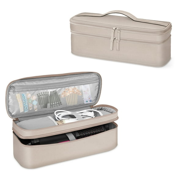 SITHON Double-Layer Travel Carrying Case for Shark FlexStyle/SmoothStyle Styler, Water Resistant Storage Organizer Bag for Revlon One-Step Hair Dryer (Bag Only), Champagne