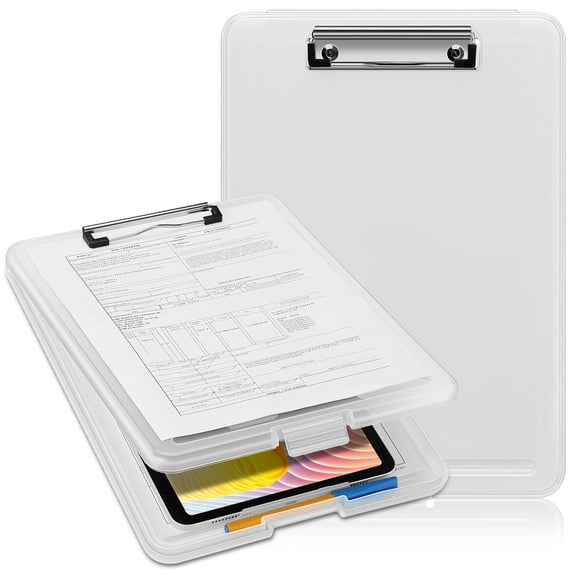 SITHON Nursing Clipboard with Storage, Heavy Duty Portable Writing A4 Clipboard with Compartment Organizer for Nurse Doctor Medical Professionals Teachers Sales Office, Clear