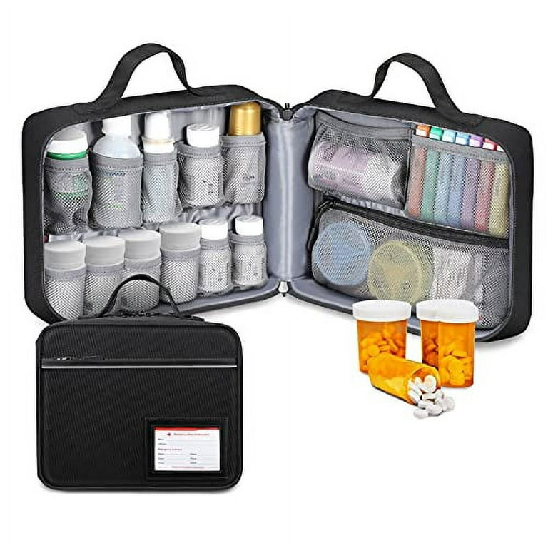 SITHON Pill Bottle Organizer Medicine Storage Bag Medication Travel  Carrying Case Manager with Handle, Fixed Pockets for Medications, Vitamins