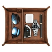 SITHON Valet Tray Desktop Storage Organizer قابل للإزالة 2 حجرات Catchall Bedside Vanity Nightstand Caddy Holder لوحة تخزين مكتبية لوحدة التحكم عن بعد ، المفاتيح ، الهاتف ، المجوهرات ، البني
