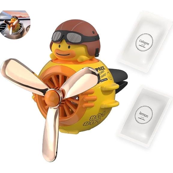 SITIEDAN Pilot Yellow Duck Car Air Fresheners - Rotating Propeller Cartoon Automotive Diffuser with Creative Car Perfume Decoration
