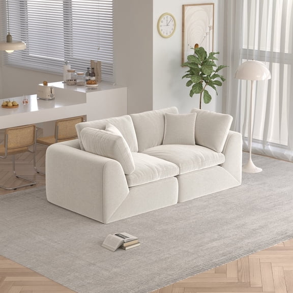 SITJOY 80" Wide Loveseat Modular Couch, No Assembly Required 2 Seater Boneless Sofa, Modern Cloud Couch with Removable Washable Covers for Living Room and Small Space, Soft-to-Touch Chenille in White