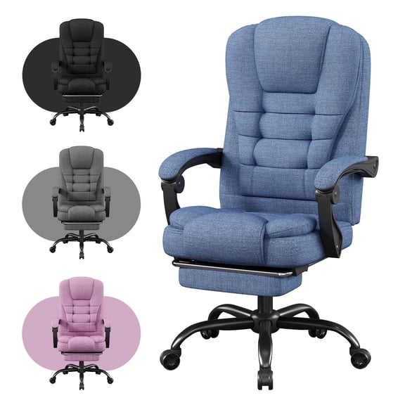 Sitmod Home Adult Memory Foam High Back Office Computer Desk and Task Adjustable Armrest and Footrest Fabric Office Chair, Blue