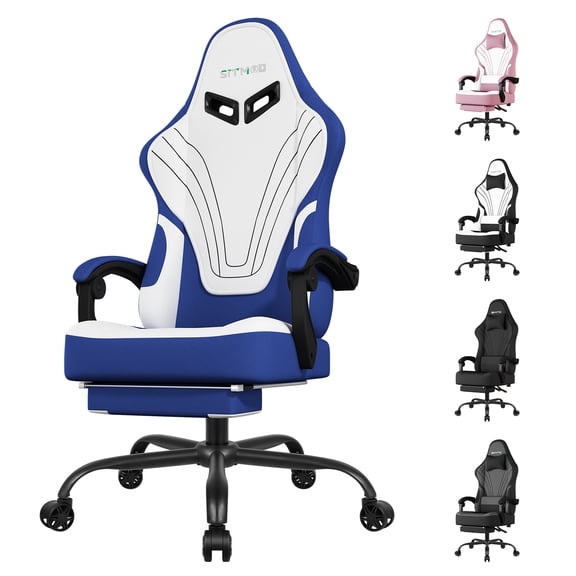 SITMOD Video Gaming Chair Fabric Office Chair with Footrest Lumbar Support Headrest Adjustable Swivel and Height Reclining Recline Ergonomic Computer Chair, Blue