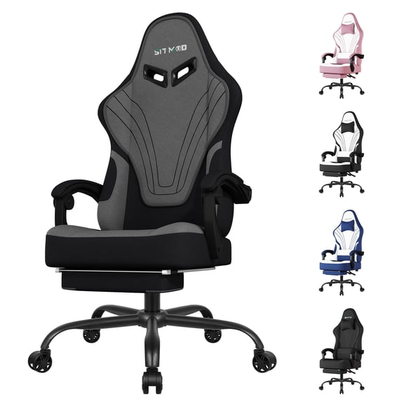 SITMOD Video Gaming Chair Fabric Office Chair with Footrest Lumbar Support Headrest Adjustable Swivel and Height Reclining Recline Ergonomic Computer Chair, Gray