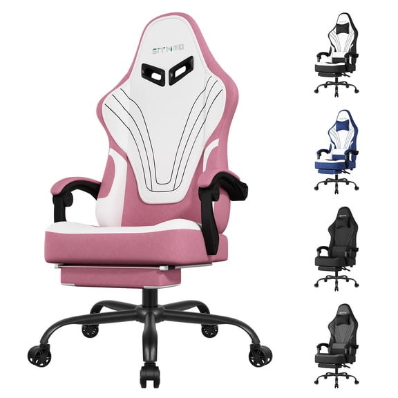 SITMOD Video Gaming Chair Fabric Office Chair with Footrest Lumbar Support Headrest Adjustable Swivel and Height Reclining Recline Ergonomic Computer Chair, Pink
