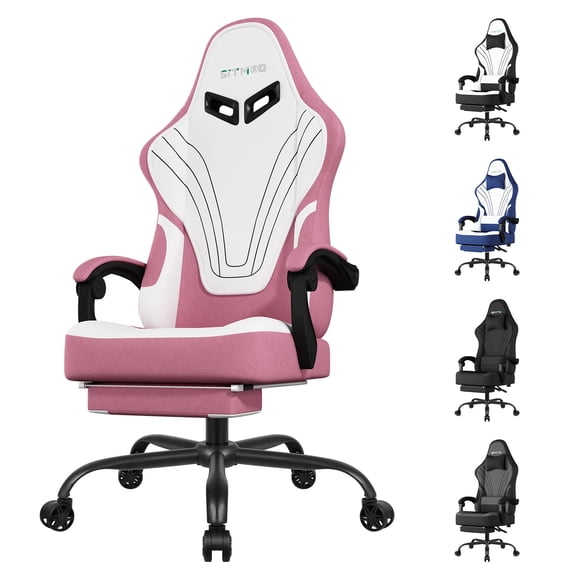 SITMOD Video Gaming Chair Fabric Office Chair with Footrest Lumbar Support Headrest Adjustable Swivel and Height Reclining Recline Ergonomic Computer Chair, Pink