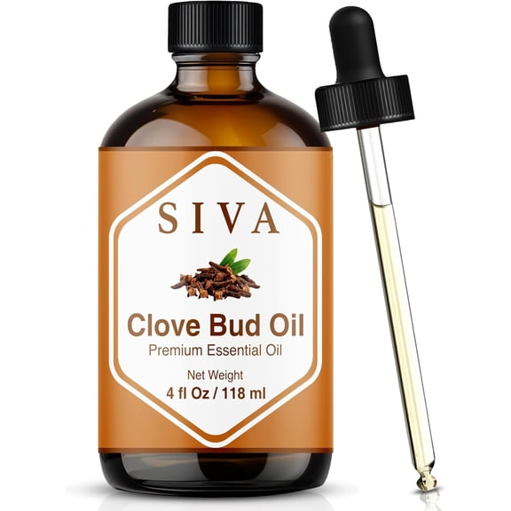 SIVA Clove Bud Essential Oil - 4 Fl Oz 100% Natural Clove Oil - for Diffuser, Face, Skin Care, Aromatherapy, Hair Care, Scalp and Body Massage - with Dropper