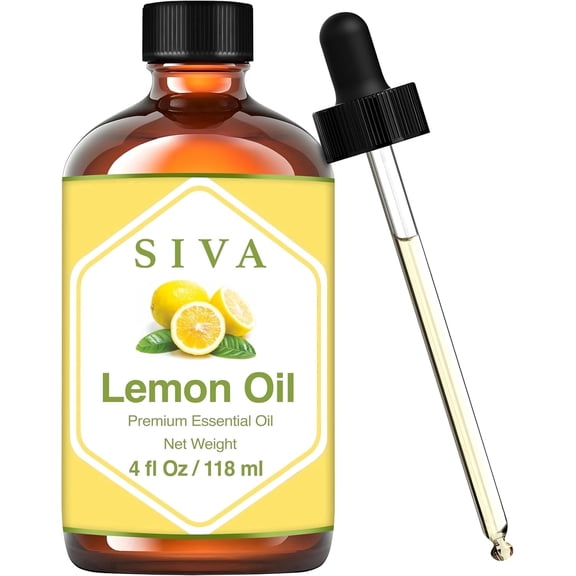 SIVA Lemon Essential Oil - 4 Fl Oz – Natural Lemon Oil - for Diffuser, Face, Skin Care, Aromatherapy, Hair Care, Scalp and Body Massage - with Dropper
