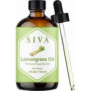 SIVA Lemongrass Essential Oil - 4 Fl Oz   Natural Lemongrass Oil - for Diffuser, Face, Skin Care, Aromatherapy, Hair Care, Scalp and Body Massage - with Dropper