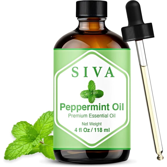 SIVA Peppermint Essential Oil - 4 Fl Oz – Natural Peppermint Oil - for Diffuser, Face, Skin Care, Aromatherapy, Hair Care, Scalp and Body Massage - with Dropper