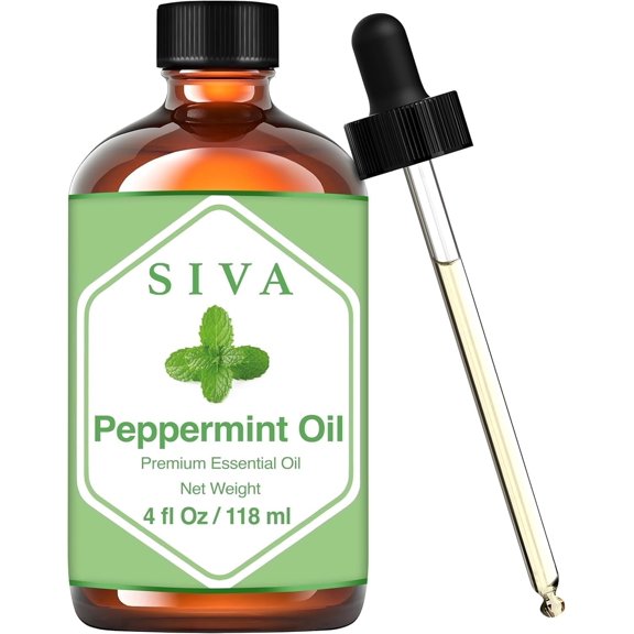 SIVA Peppermint Essential Oil - 4 Fl Oz Natural Peppermint Oil - for Diffuser, Face, Skin Care, Aromatherapy, Hair Care, Scalp and Body Massage - with Dropper