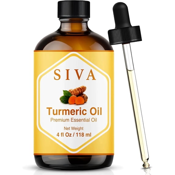 SIVA Turmeric Essential Oil - 4 Fl Oz – Natural Turmeric Oil - for Diffuser, Face, Skin Care, Aromatherapy, Hair Care, Scalp and Body Massage - with Dropper