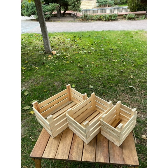 SIVASWOODLLC   Unfinished Wood Crate, Unfinished Wooden Case, 3 Piece Wooden Case, Multi-purpose Organizer