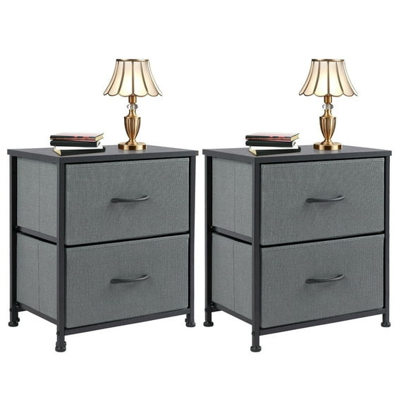 SIVROCK 2-Piece Set Drawer Dresser Nightstand with Metal Frame & Wood Top