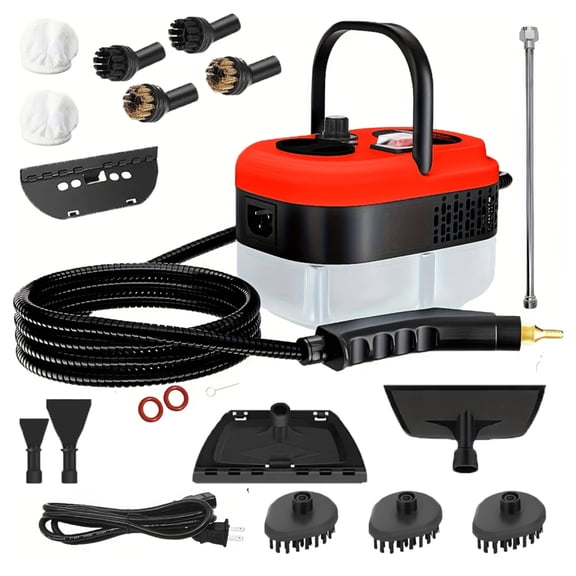 SIVROCK 2500W Handheld Steam Cleaner with 12 Attachments, 1.2L Tank for Home, Car, Kitchen, Bathroom & Tile Grout, Red