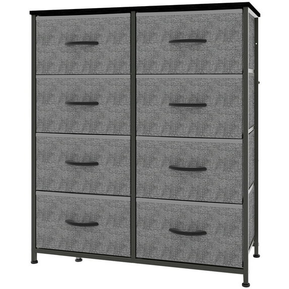 SIVROCK 8-Drawer Fabric Storage Tower, Dresser, Multi-Use Organizer with Fabric Bins, Steel Frame & Wood Top, Gray