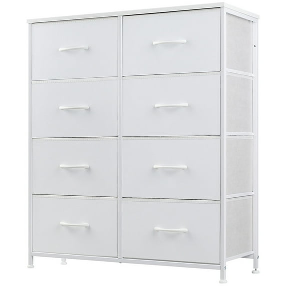 SIVROCK 8-Drawer Fabric Storage Tower, Dresser, Multi-Use Organizer with Fabric Bins, Steel Frame & Wood Top, White