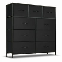 SIVROCK 9-Drawer Fabric Storage Tower, Multi-Use Organizer with Fabric Bins, Steel Frame & Wood Top, BLACK
