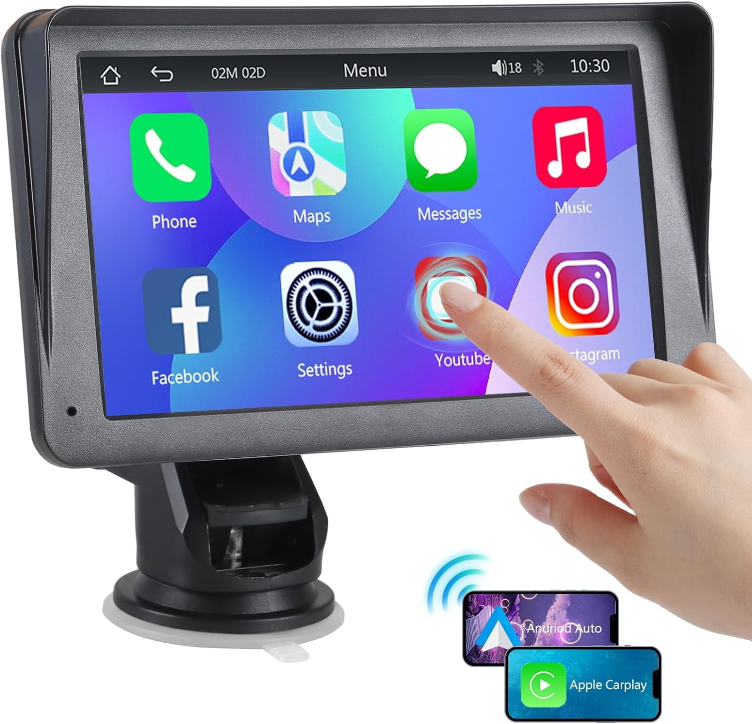 SIVROCK Portable Car Stereo Wireless Apple CarPlay & Android Auto, Car Radio 7" Touchscreen, Bluetooth5.0, Mirror Link, Maps Navigation, Voice Control,TF Card, AUX Cable Vehicles