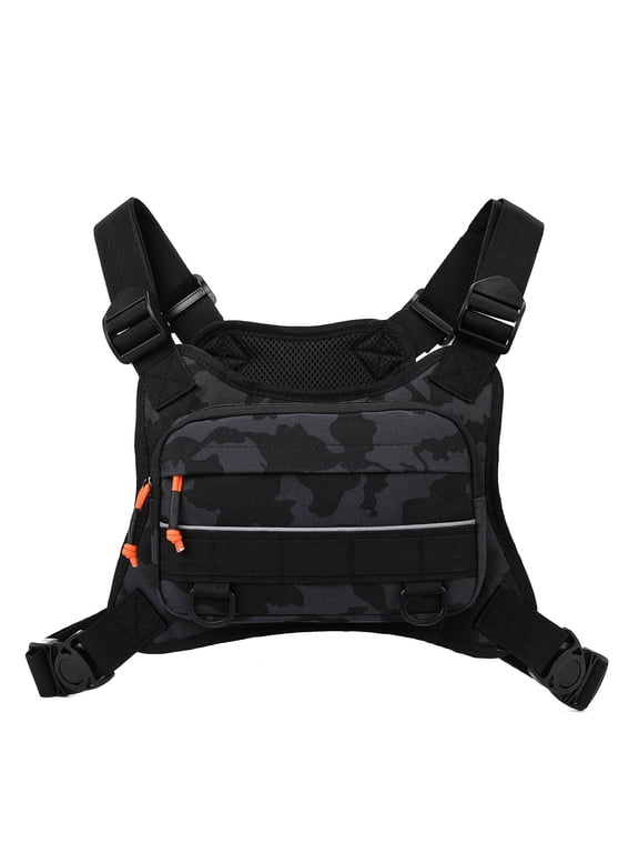 Chest Bag with Reflective Strip, Adjustable Motorcycle Riding Chest Pack, Water Resistant Outdoor Sling Bag for Cycling Hiking Running Camping