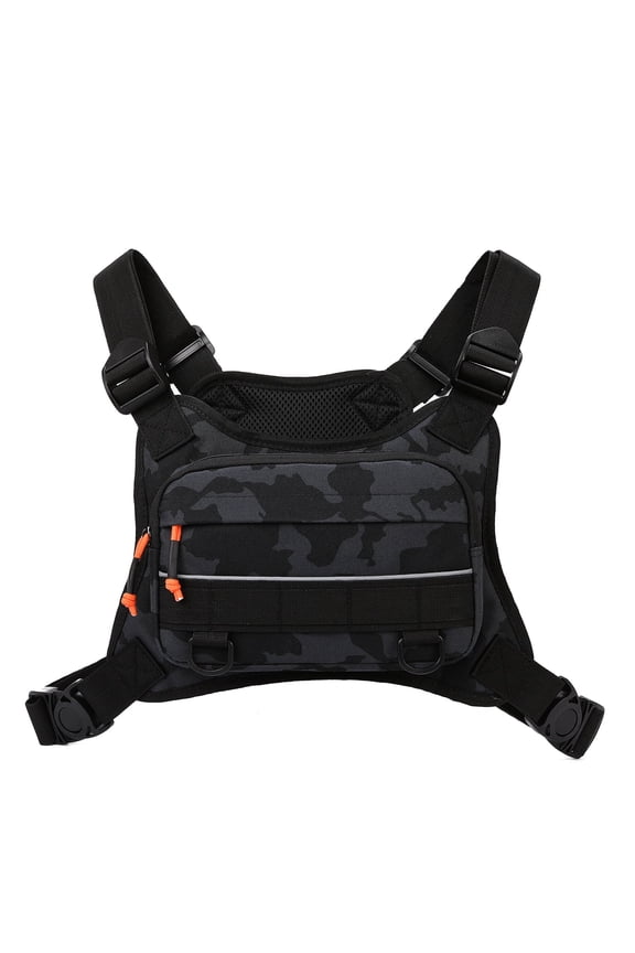 Chest Bag with Reflective Strip, Adjustable Motorcycle Riding Chest Pack, Water Resistant Outdoor Sling Bag for Cycling Hiking Running Camping