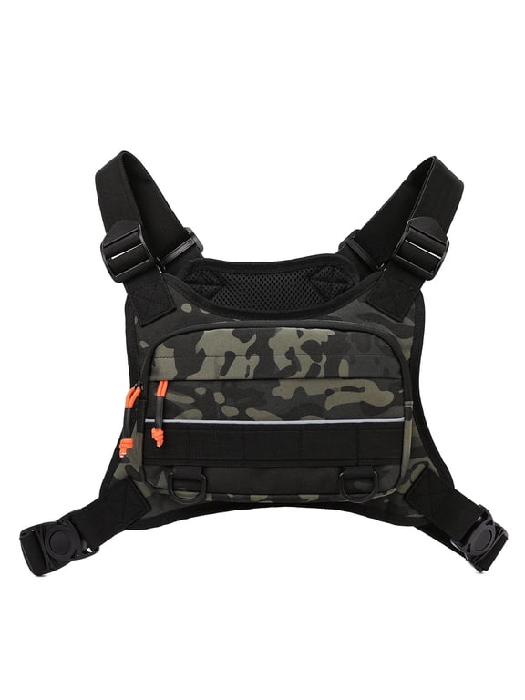 Chest Bag with Reflective Strip, Adjustable Motorcycle Riding Chest Pack, Water Resistant Outdoor Sling Bag for Cycling Hiking Running Camping
