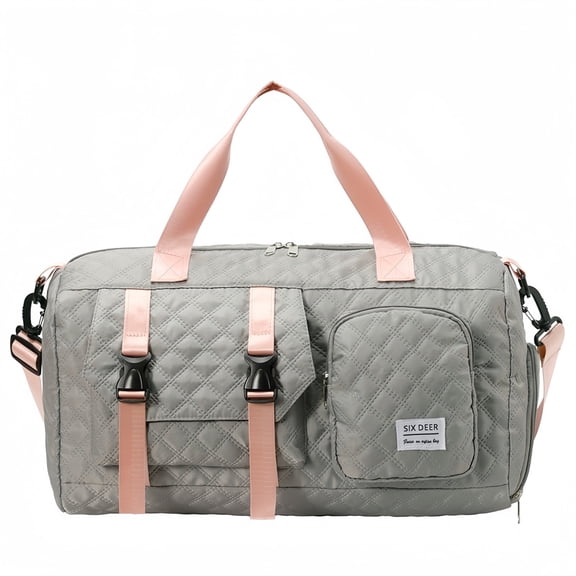 SIX DEER Quilted Travel Duffle Bag, Large Capacity Weekender Overnight Bag with Dry Wet Separation Pocket & Detachable Shoulder Strap, Waterproof Gym Duffle Bag for Women