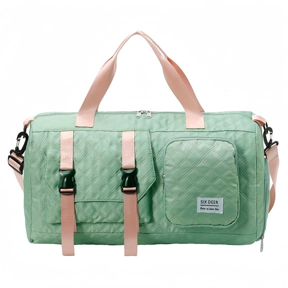 SIX DEER Quilted Travel Duffle Bag, Large Capacity Weekender Overnight Bag with Dry Wet Separation Pocket & Detachable Shoulder Strap, Waterproof Gym Duffle Bag for Women