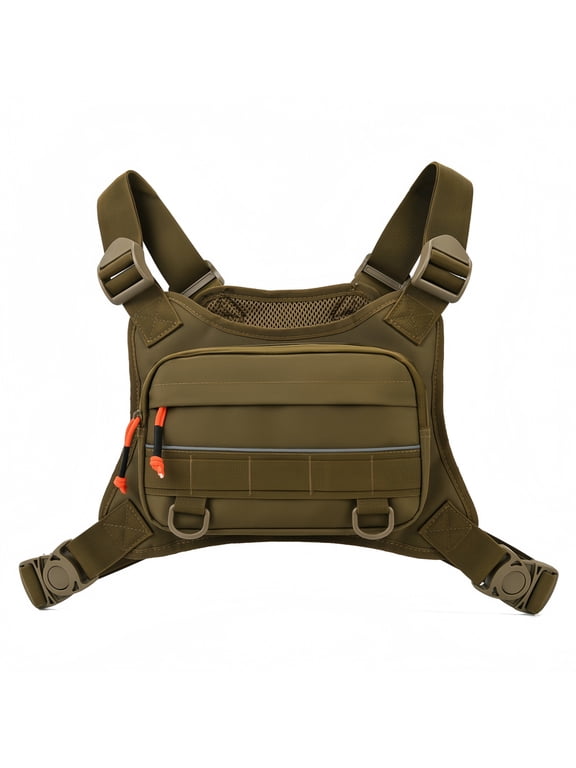 Tactical Chest Rig Bag with Reflective Strip, Adjustable Motorcycle Riding Chest Pack, Water Resistant MOLLE Vest Style Sling Chest Bag for Cycling Hiking Outdoor Sports
