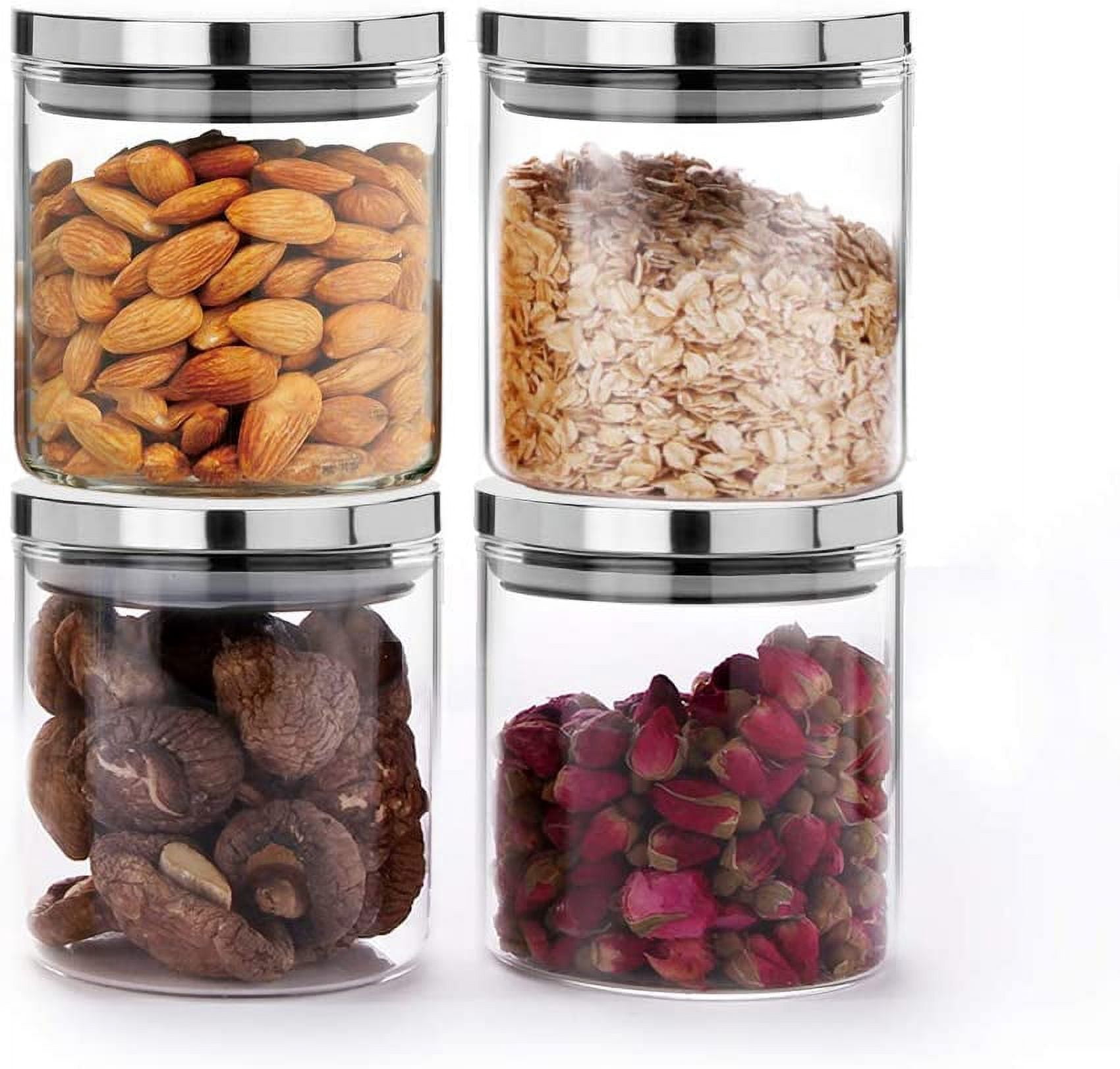 SIXAQUAE Glass Food Storage Containers Jar Stainless Steel Lids 4 Packs
