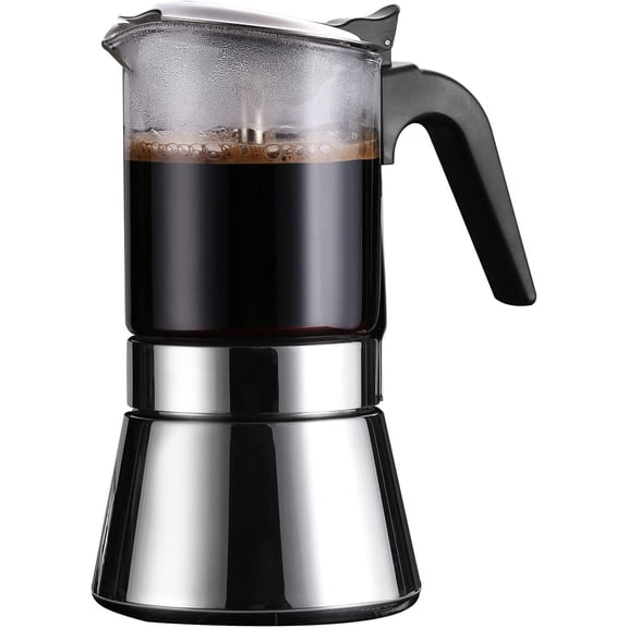 SIXAQUAE Induction Moka Pot, Crystal Glass-top & Stainless Steel Stovetop Espresso Maker,Classic Italian coffee maker (160ml)