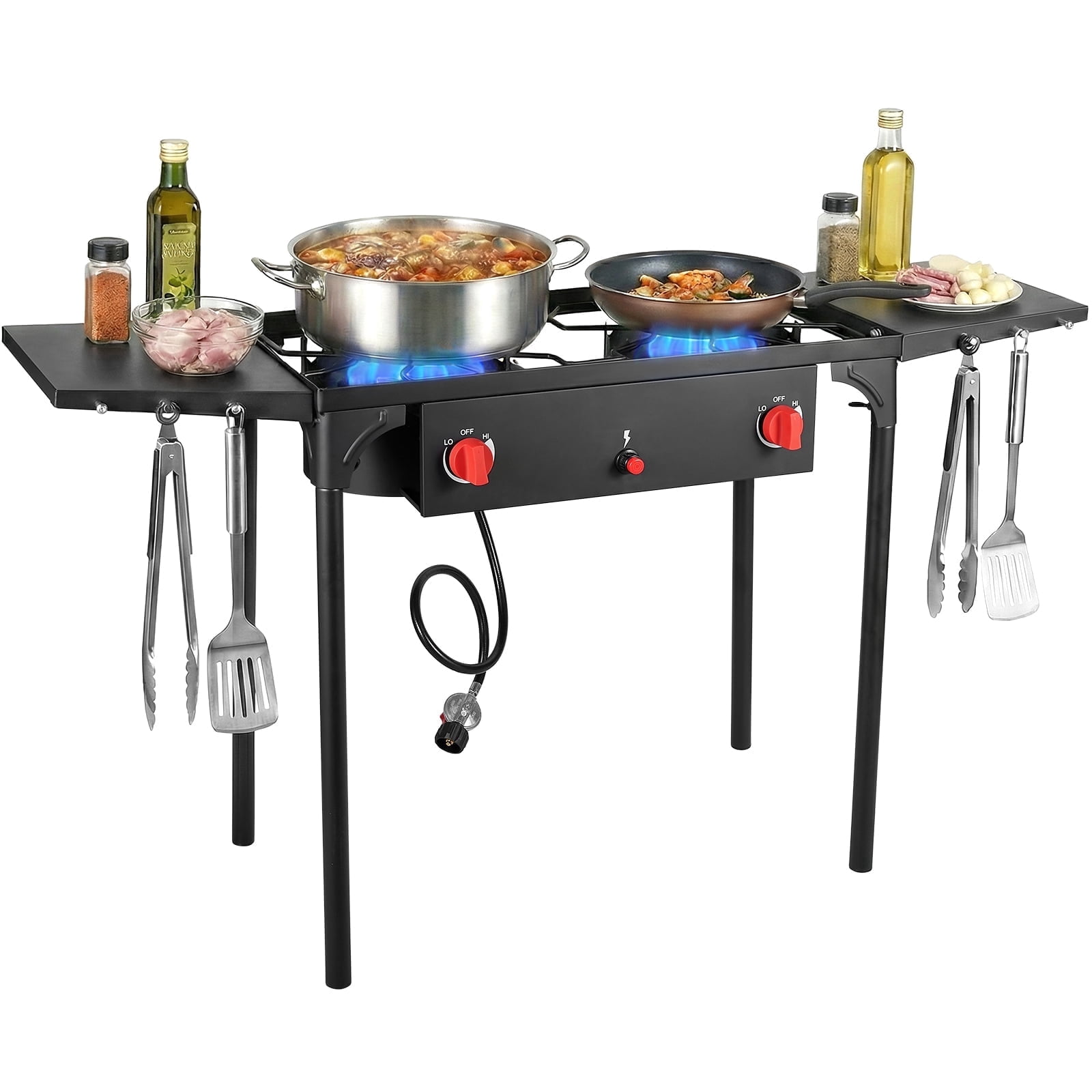 SIXDAY 2-Burner Propane Gas Outdoor Stove with Side Shelves, Auto Ignition, Removable Legs & Regulator, 150,000 BTU