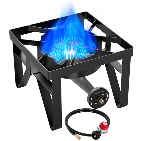 SIXDAY 200,000 BTU Heavy Duty Propane Burner, Outdoor Gas Stove with 0-20 PSI Adjustable Regulator and Black Hose for Turkey Frying, Home Brewing, Camping & Backyard Cooking